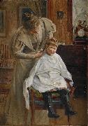 Robert Lundberg Mother cutting the hair oil painting picture wholesale